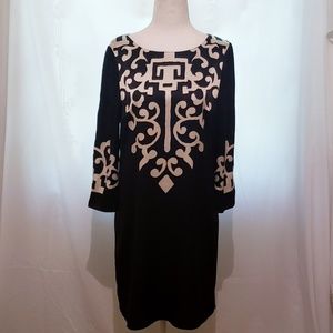Tibi Black/Cream Silk Shift Dress Size 2